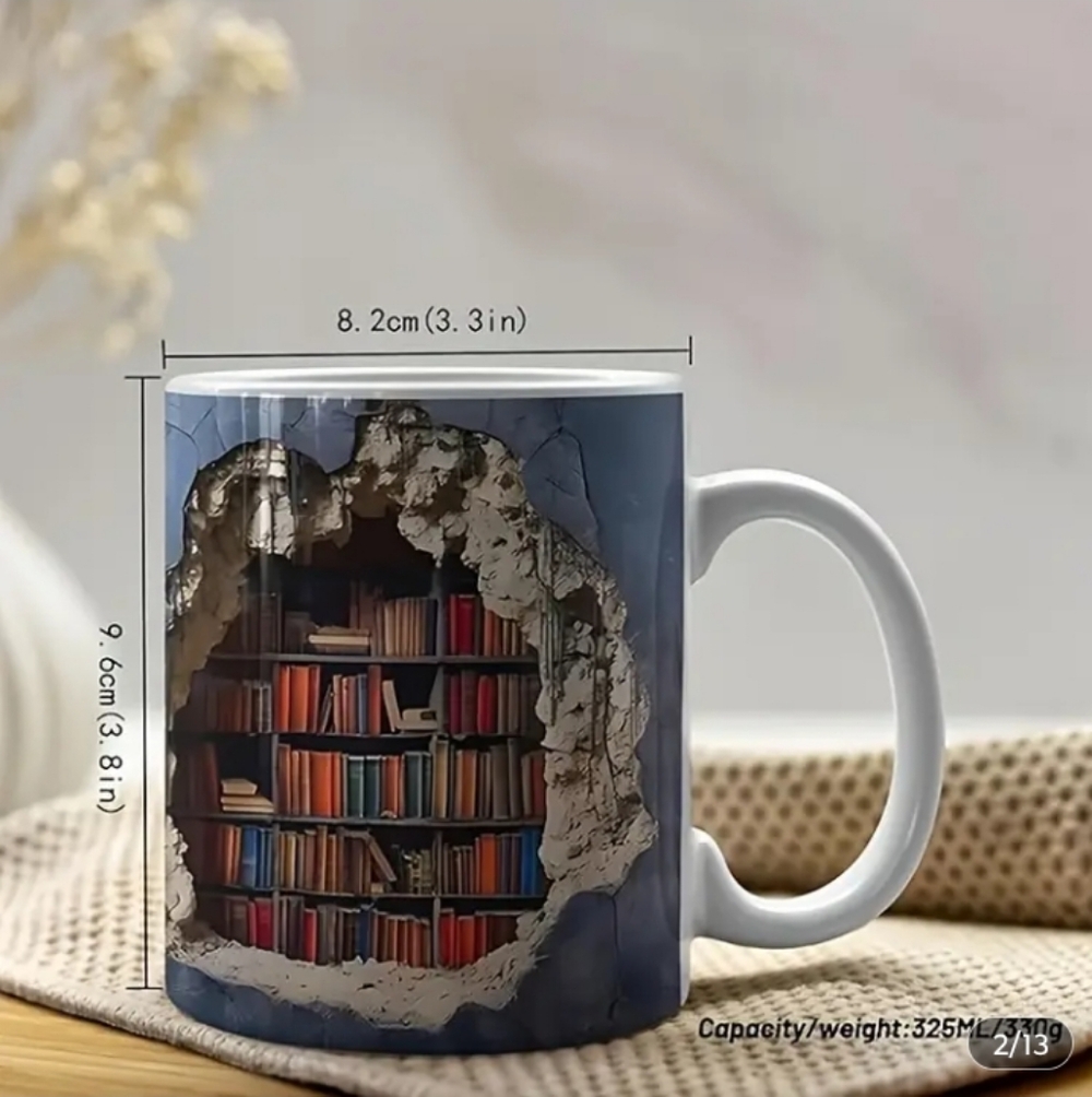 Library Books Ceramic Coffee Mug with Bookcase Print - Picture 2 of 6
